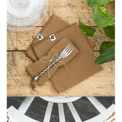Fabrique de Styles Serviettes De Table>Lot de 3 serviettes de table en gaze de coton 40x40cm - Gaia Camel