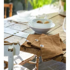 Fabrique de Styles Serviettes De Table>Lot de 3 serviettes de table en gaze de coton 40x40cm - Gaia Camel