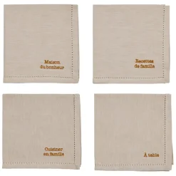 Fabrique de Styles Serviettes De Table>Lot de 4 serviettes de table en coton 45x45cm - Famille Ecru, Jaune