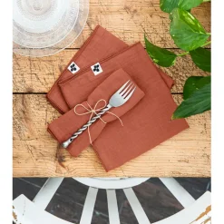 Fabrique de Styles Serviettes De Table>Lot de 3 serviettes en gaze de coton 40x40cm - Gaia Terracotta
