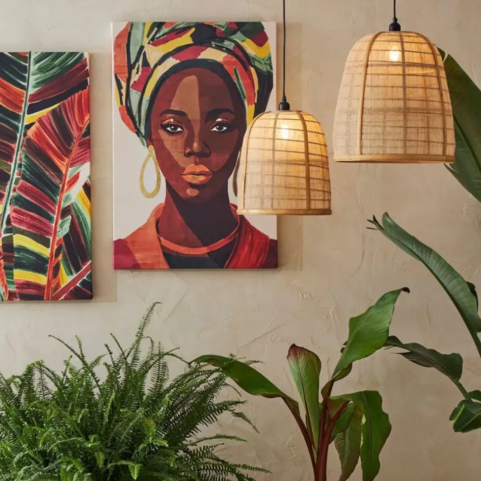 Fabrique de Styles Suspensions>Lot de 2 suspensions en lin et bambou non électrifiée - Plaka Naturel