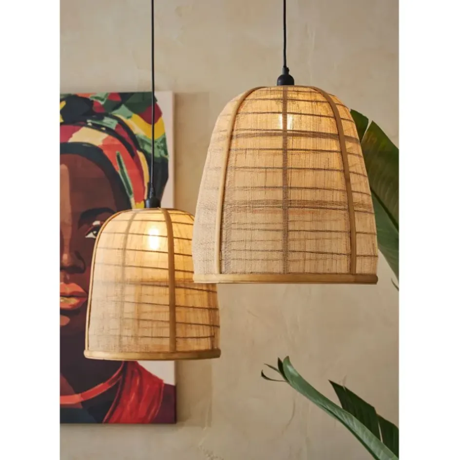 Fabrique de Styles Suspensions>Lot de 2 suspensions en lin et bambou non électrifiée - Plaka Naturel