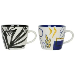 Fabrique de Styles Tasses Et Mugs>Lot de 2 tasses à thé en grès bleu et blanc - arty folk Multicolore