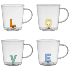 Fabrique de Styles Tasses Et Mugs>Lot de 4 tasses a thé love en verre 35cl - Colorea Multicolore