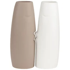 Fabrique de Styles Vases Et Soliflores>Lot de 2 Vases visage en gres, beige et blanc Beige, Blanc