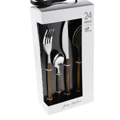 Fabrique de Styles Ménagères>Menagere 24 pièces en inox et effet bois - Amsterdam Marron