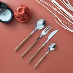 Fabrique de Styles Ménagères>Menagere effet bois 16 pieces Marron