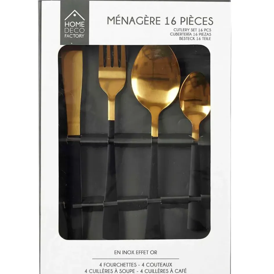 Fabrique de Styles Ménagères>Menagère 16 pieces doré et noir en acier inoxydable Noir, Doré