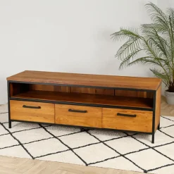 Fabrique de Styles Meubles Tv>Meuble TV en teck massif 3 tiroirs L150cm - Alix Naturel