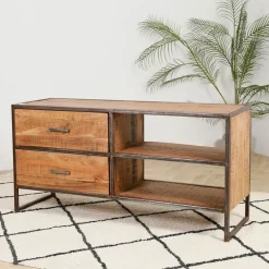 Fabrique de Styles Meubles Tv>Meuble TV industriel en acacia et fer L120cm - Factory Naturel, Noir