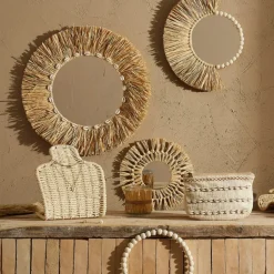 Fabrique de Styles Miroirs>Miroir rond en raphia d52cm - cauri Naturel