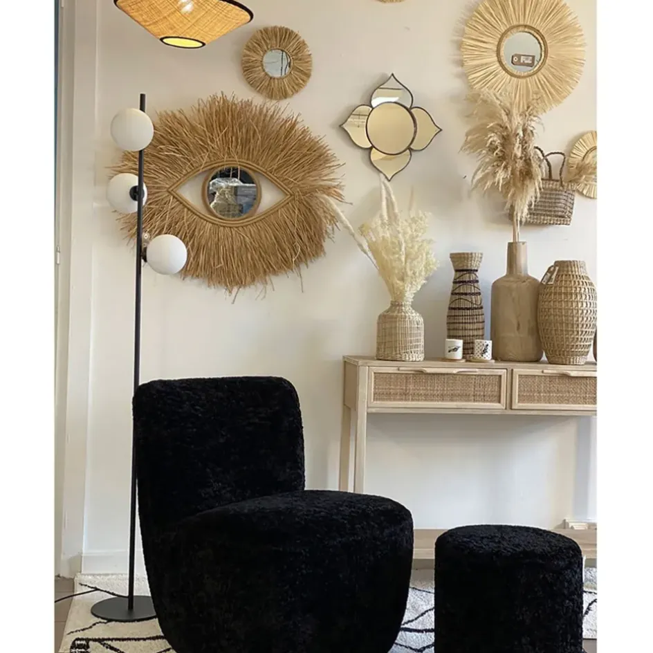 Fabrique de Styles Miroirs>Miroir rond en raphia d47cm - Efia Naturel