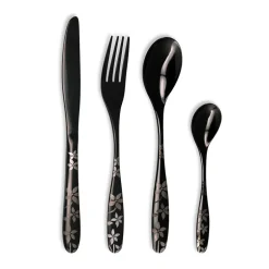 Fabrique de Styles Ménagères>Ménagère 16 pièces en inox noir motif printemps Inox, Noir