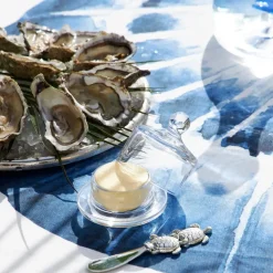 Fabrique de Styles Nappes>Nappe en coton enduit blanc et bleu 160x160cm - Bord De Mer Blanc, Bleu