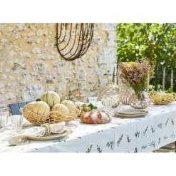 Fabrique de Styles Nappes>Nappe en coton naturel et vert 230x160cm - Juline Naturel, Vert