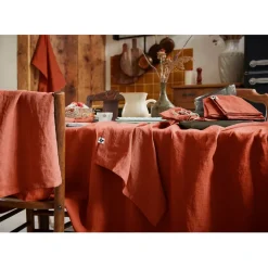 Fabrique de Styles Nappes>Nappe rectangle en lin lavé 170x250cm - Soline Paprika
