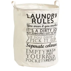 Fabrique de Styles Rangements Salle De Bain>Panier à linge « règles blanchisserie » en toile Blanc, Noir