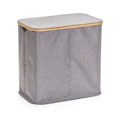 Fabrique de Styles Rangements Salle De Bain>Panier à linge double en toile et bambou h50.5cm Gris