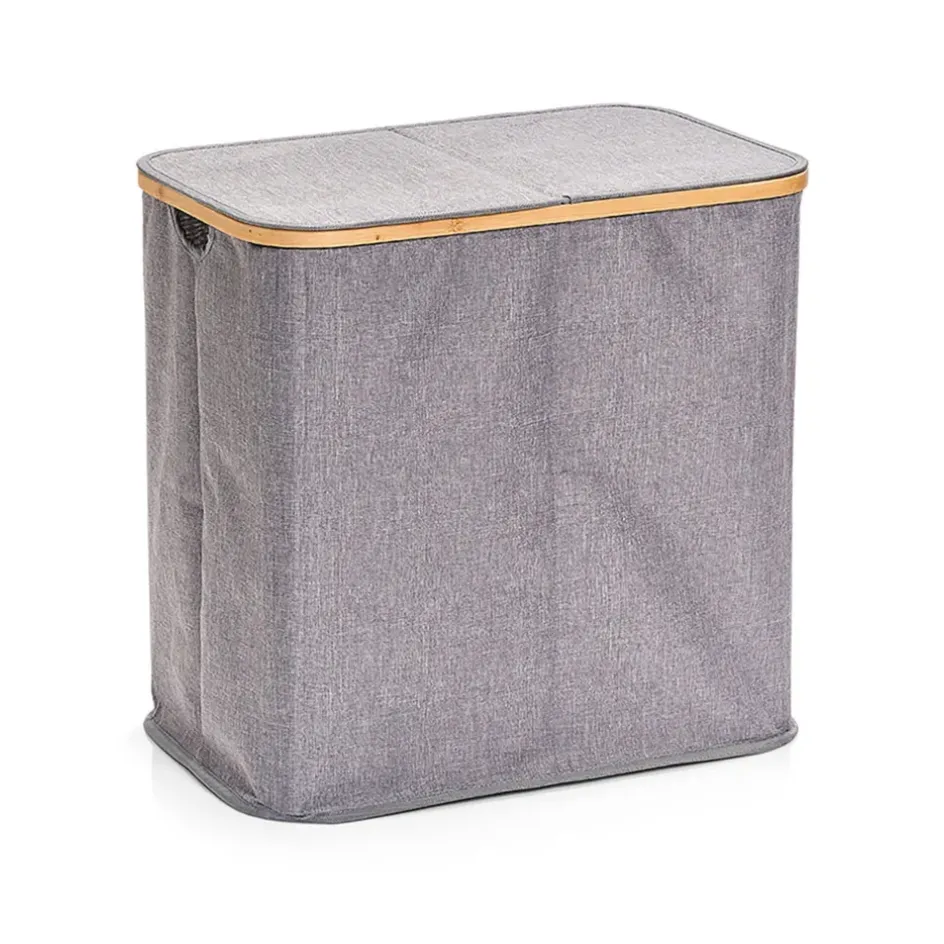 Fabrique de Styles Rangements Salle De Bain>Panier à linge double en toile et bambou h50.5cm Gris