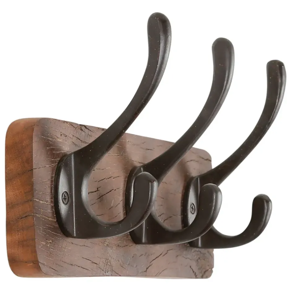 Fabrique de Styles Patères>Patère 3 crochets en shorea et ferrier - Campagne Brun