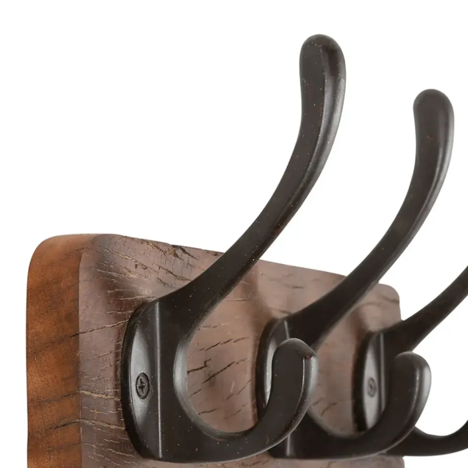 Fabrique de Styles Patères>Patère 3 crochets en shorea et ferrier - Campagne Brun