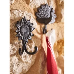 Fabrique de Styles Patères>Patère double tournesol en fonte Brun