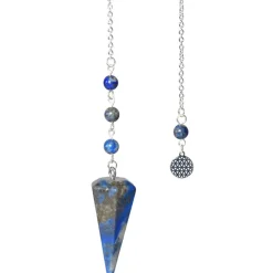 Fabrique de Styles Méditation Et Yoga>Pendule hexagonal en lapis-lazuli et charm fleur de vie