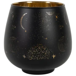 Fabrique de Styles Photophores, Bougeoirs Et Lanternes>Photophore en verre noir mat et doré h12cm - Tropic Etoile Noir mat, doré