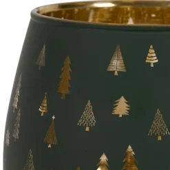 Fabrique de Styles Photophores, Bougeoirs Et Lanternes>Photophore en verre vert et doré h12cm - Sapin Vert, Doré