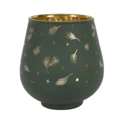 Fabrique de Styles Photophores, Bougeoirs Et Lanternes>Photophore en verre vert et doré h9.5cm - Sapin Vert, Doré