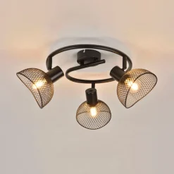 Fabrique de Styles Suspensions>Plafonnier 3 lumières en metal h18cm mat noir - iris Noir Mat