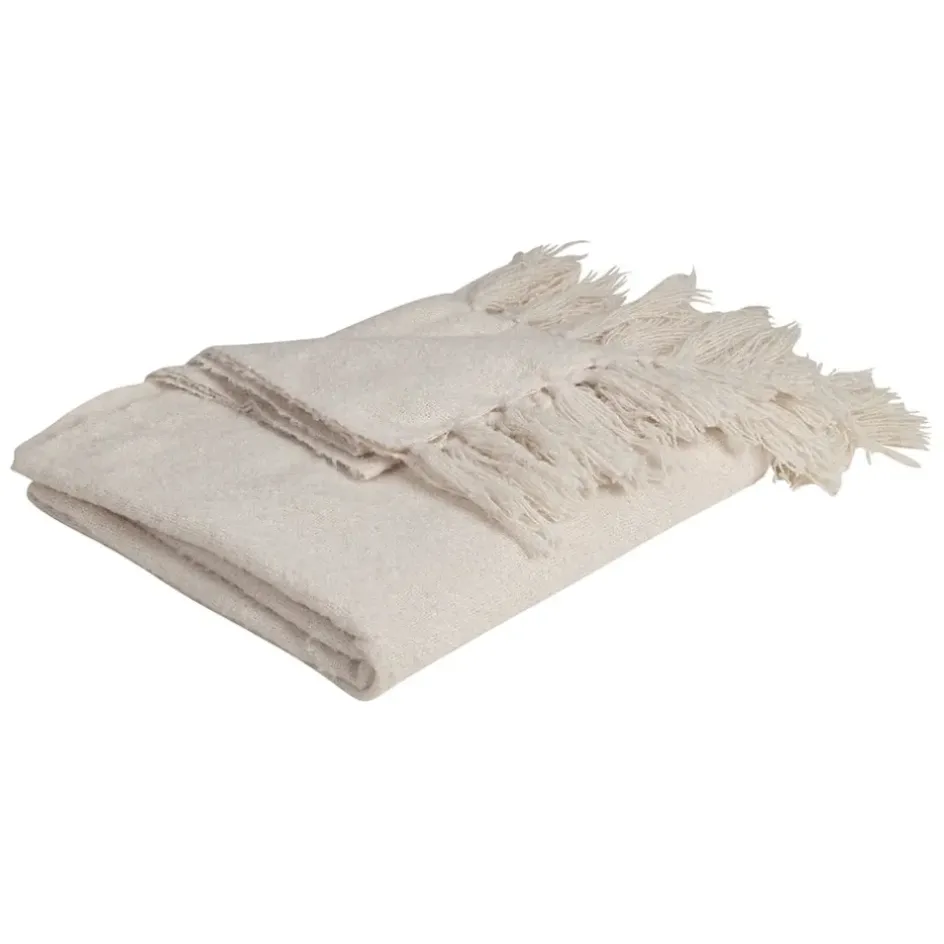 Fabrique de Styles Plaids>Plaid avec franges en tissu 150x130cm - Klosen Blanc