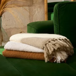 Fabrique de Styles Plaids>Plaid avec franges en tissu 150x130cm - Klosen Blanc