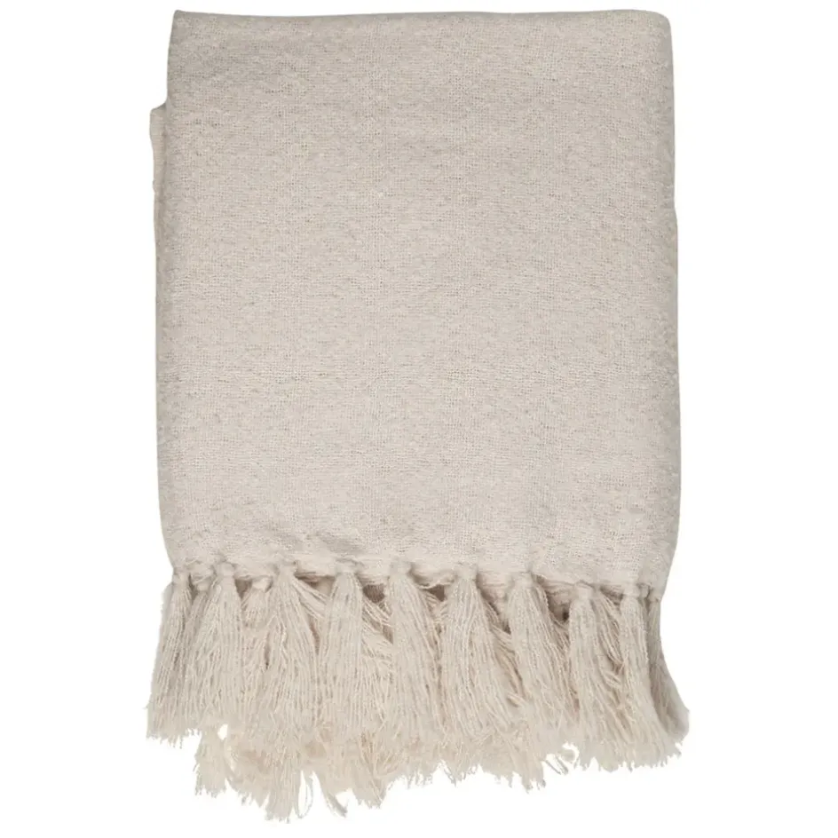 Fabrique de Styles Plaids>Plaid avec franges en tissu 150x130cm - Klosen Blanc