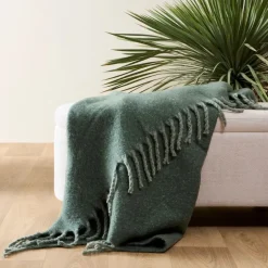 Fabrique de Styles Plaids>Plaid avec franges en tissu 170x130cm - Klosen Vert