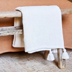 Fabrique de Styles Plaids>Plaid en coton nid d'abeille 170x130cm - Beezz Ecru