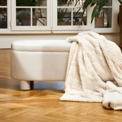 Fabrique de Styles Plaids>Plaid en tissu écru 170x130cm - Solene Ecru