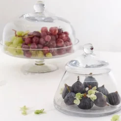 Fabrique de Styles Plats Et Saladiers>Plat sur pied en verre avec cloche d30cm - Alphe