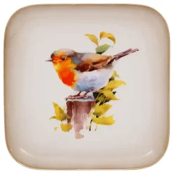 Fabrique de Styles Plateaux>Plateau carré en fer 16x16cm - Rouge-Gorge Multicolore