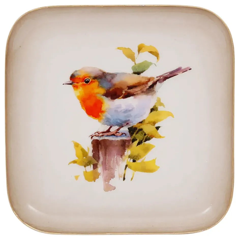 Fabrique de Styles Plateaux>Plateau carré en fer 16x16cm - Rouge-Gorge Multicolore