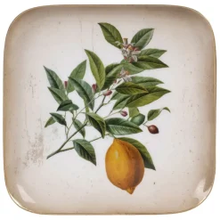 Fabrique de Styles Plateaux>Plateau citronnier en fer vert et jaune 16x16cm - Botanique Vert, Jaune