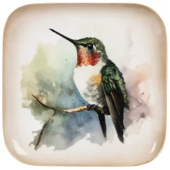 Fabrique de Styles Plateaux>Plateau colibri en fer 16x16cm - Oiseau Multicolore