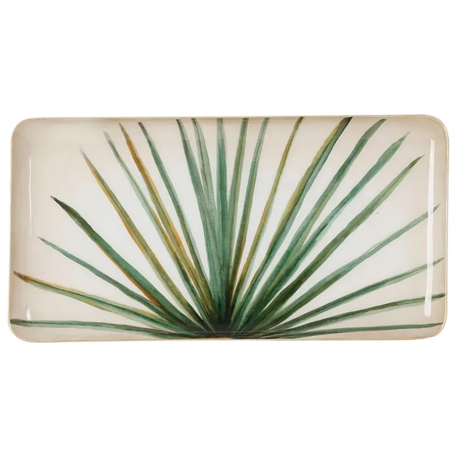 Fabrique de Styles Plateaux>Plateau rectangulaire en fer vert et doré 30.5x15.5cm en fer - palmier Vert, Doré