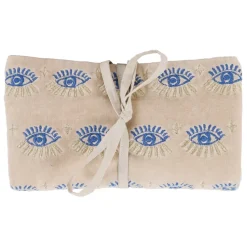 Fabrique de Styles Pochettes Et Housses>Pochette à bijoux de voyage creme oeil en velours coton 20x24cm Indigo