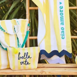 Fabrique de Styles Pochettes Et Housses>Pochette bordee Bella en coton jaune et bleu - Medi Jaune, Bleu