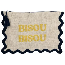Fabrique de Styles Pochettes Et Housses>Pochette brodée bisou en coton jaune et bleu - Lumi Jaune, Bleu