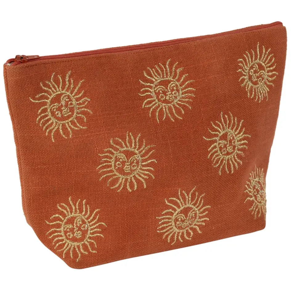 Fabrique de Styles Pochettes Et Housses>Pochette brodée en coton terracotta et doré - Allegra Terracotta, Doré