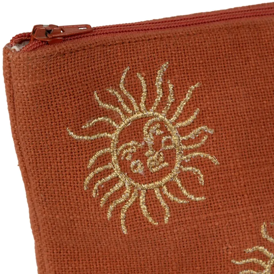 Fabrique de Styles Pochettes Et Housses>Pochette brodée en coton terracotta et doré - Allegra Terracotta, Doré