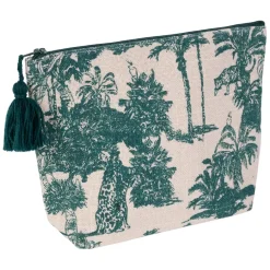 Fabrique de Styles Pochettes Et Housses>Pochette en coton écru et palmiers émeraude - Mocoa Emeraude