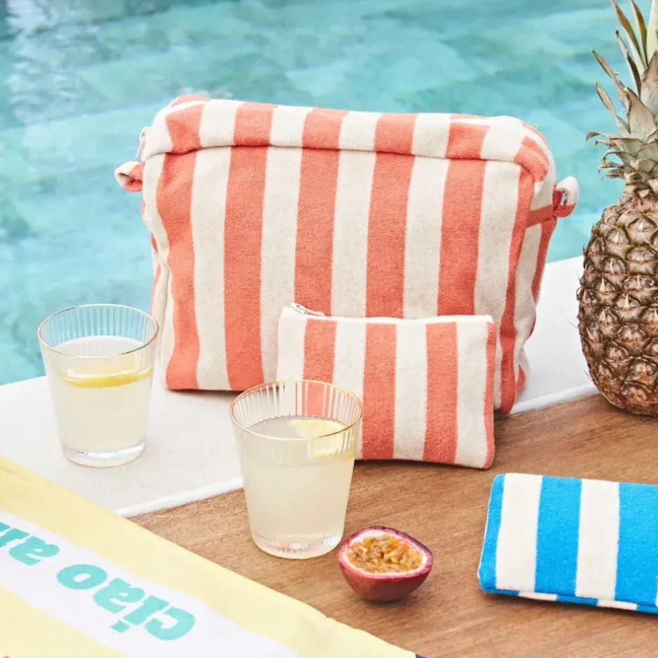 Fabrique de Styles Pochettes Et Housses>Pochette en coton rayée et blanc - Palma Corail